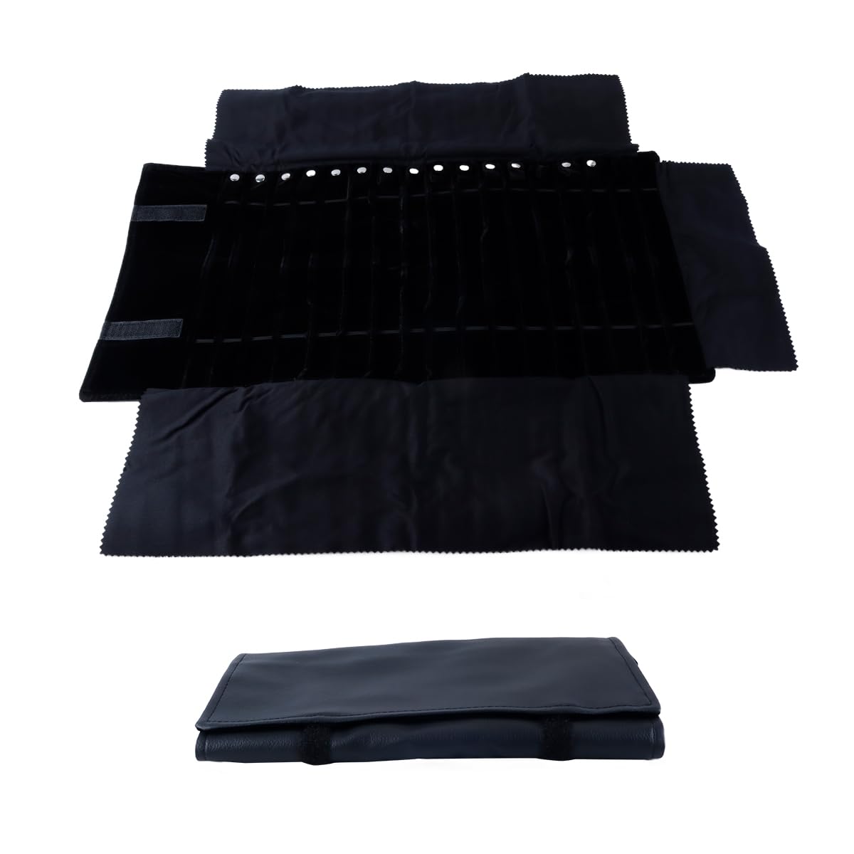 Ausi Organizador de viaje plegable para joyas, bolsa de almacenamiento para collares, pulseras y pendientes, color negro, con capacidad para 16 collares y banda elástica.