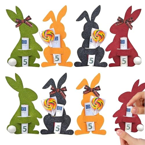Mizijia Geldgeschenk Ostern Verpackung 8er Set – Filz Osterhasen Geschenkbox, Ostergeschenke für Erwachsene & Kinder, Kreative Osterdekoration mit Geldschlitz-Dekoration für Osternester (Rot Blau)
