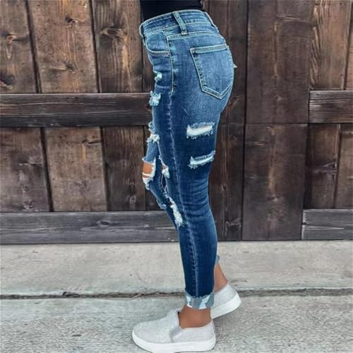 Women's Mid Rise Skinny Stretch Ripped Jeans Mid Waisted Destroyed Butt Lift Slim Fit Washed Tight Denim Pants3