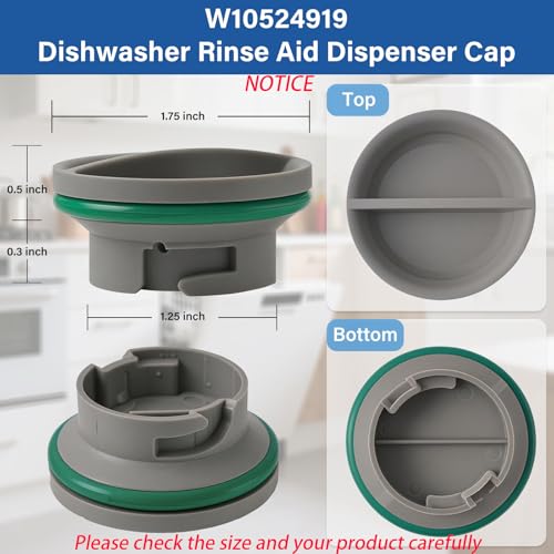 Image of Upgraded WPW10524919 Dishwasher Rinse Aid Cap Replacement Compatible with Whirlpool Amana Ikea WDP350PAAW5 KDTE104DSS0. W10524919 Dispenser Cap Replace W10524923 Dishwasher Rinse Aid Dispenser Cap