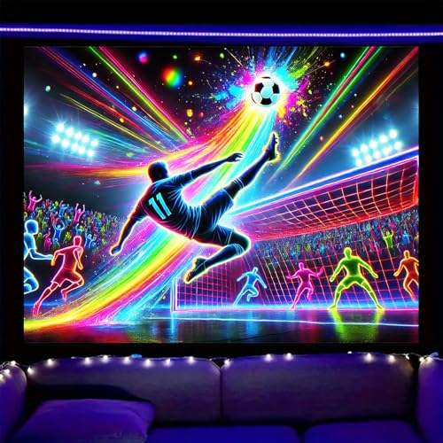 Image of Nuxovilar Neon Soccer Match Wall Tapestry Polyester 78.74x59.05 In