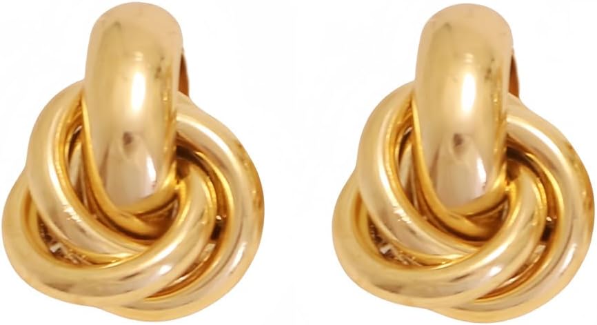 18K Gold Plated Knot Stud Earrings – Chunky Interlocking Hoop Design for Women, Minimalist Statement Jewelry