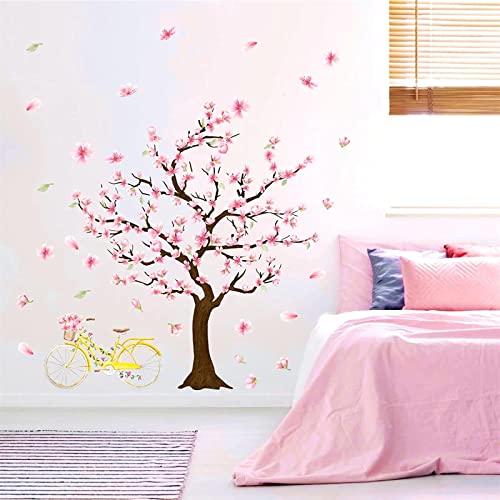 Cherry Tree Wall Sticker Cherry Blossom Tree Wall Stickers Large Tree Wall Stickers Peel And Stick Floral Tree Wall Decals Pink Flower Wall Stickers For Girls Room Bedroom Nursery #TOP1