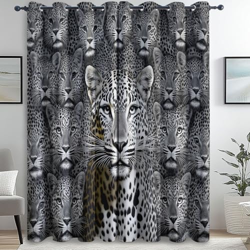 Genérico Cortinas Salon Modernas, Fotografía Leopardo Surrealismo impresión patrón, Negro Blanco Cortinas Opacas Termicas Aislantes, 140An x 280Al cm (2 Paneles) para la decoración del Dormitorio