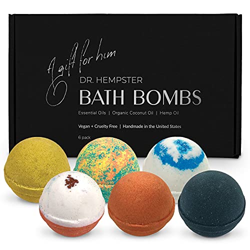 Organic Bath Bomb Gift Set For Men - 6 Pack - Gifts for Him - Natural Coconut and Hemp Bath Bombs with Essential Oils – Beautiful Gift Box for Boyfriend or Husband - Made in the USA