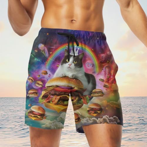 Hamburger Lover Mens Swim Trunks - Fast Food Hawaiian Mens Swim Short Beach Shorts TU-SH-293