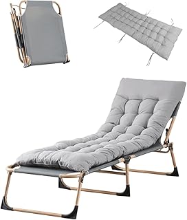 LSLIFE Klappbarer Garten Sonnenlieger Klappbares tragbares Multi-Use Camping Bett & Liegestuhl für Garten/Strand/Pool/Terrasse, enthält gepolsterte Matratze & Kissen (Grau 1 Stück)
