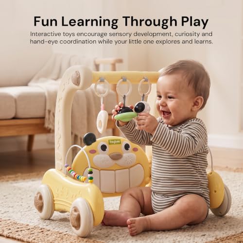 Image of Baybee 4 in 1 Baby Walker with Push Mode, Musical Lights & Sounds, Interactive Activity Panel, Smooth Rolling Wheels, Early Learning & Walking Support for 0-3 Years (Yellow)