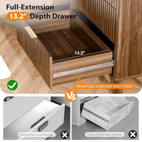 Image of VINGLI Fluted Tall Dresser 5 Drawer, 23.66 inch W Chest of Drawers, Walnut Wood Dresser for Bedroom Mid Century Modern with Rounded Edge, 23.66 inch W*15.59 inch D*44.88 inch H