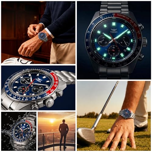 Image of Men's Chronograph Analog Watch with Blue Multi Function Dial, Tachymeter Bezel, Stainless Steel Strap & Quartz Movement
