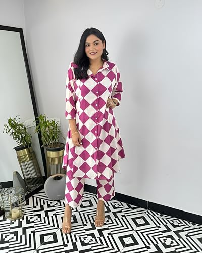 Image of LookMark Women's Cotton Blend Trendy Regular Fit Solid Printed Kurti with Stright Bottom |Kurti Set for Women
