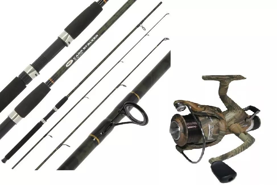 NGT CARP FISHING STALKER ROD IN CAMO - 8FT 2PC ROD + CAMO 40 CARP RUNNER REEL