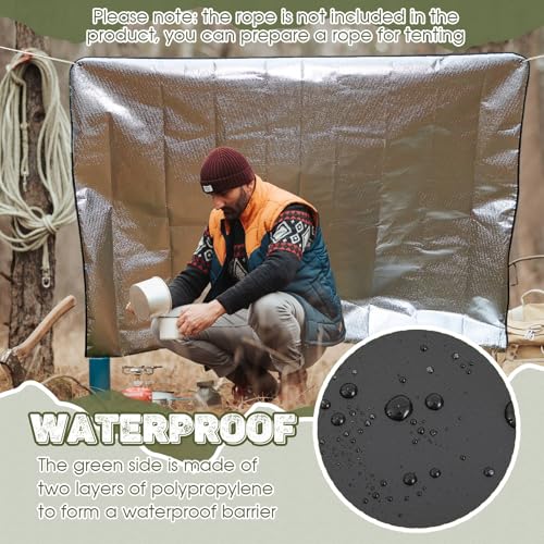 Image of Kingdder 2 Pcs Heavy Duty Emergency Blankets for Survival Camping Blanket Insulated Tarp 60 x 82 Inches Outdoor Waterproof Thermal Reflective Tarp Tent Insulation for Camp Hiking Picnic