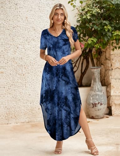 Image of JollieLovin Womens Plus Size Casual Summer Maxi Long Dress Short Sleeve T-Shirt Loose Sun Dress(L-5X)