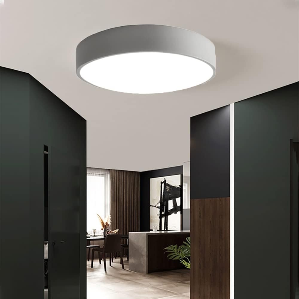 Plafonnier LED rond gris encastré 50 cm au design minimaliste