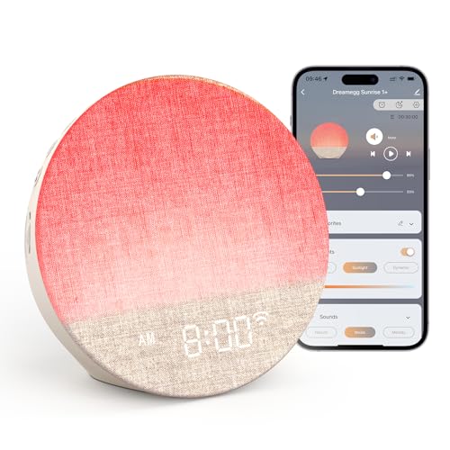Dreamegg Tageslichtwecker, Lichtwecker mit App-Steuerung, 34 Beruhigende Klänge & 12 Lichtmodi, Mehrfach-Alarme frei Einstellbar, Sunrise Alarm Clock für Erwachsene & Babys, Schlafzimmer & Geschenk