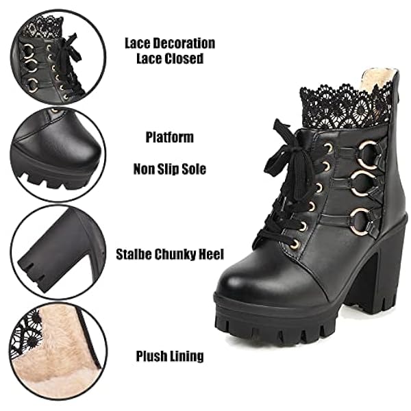 Damesplatform Ankle Boots Lace Up Block Heel Combat Boots Round Toe herfst winter lolita cosplay laarsjes,Wit,34 EU