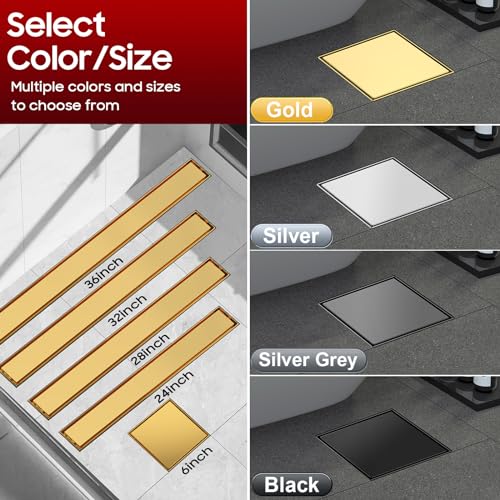 Image of DLONE Shower Drain | 6 Inch Brushed Gold with Tile Insert Panel
