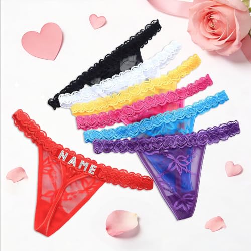 Image of Personalized Rhinestone Letter Thong for Women, Custom Name G-String Panties Gifts for Her