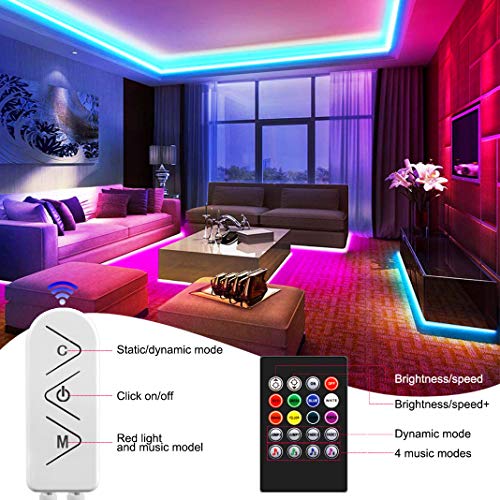 Image of LED Strip Lights 50ft , Multicolor RGB LED Light Strips, 5050 LED Tape Lights, Music Sync Color Changing+Remote Control +APP Controlled LED Strip Lights for Bedroom Party Home Decoration