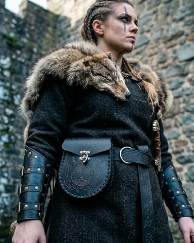 Image of Leather Belt Pouch Medieval Vintage Renaissance Viking LARP Cosplay Costumes Drawstring Coin Purse Phone Holder Waist Bag (Z-Dragon-Black)