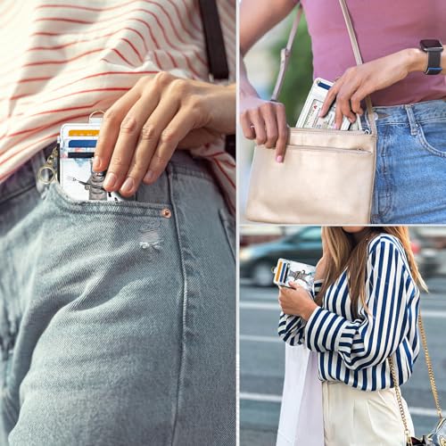 Image of Slim Wallet Credit Card Holder, Cat in the water, RFID Wallet Women Cute Small Front Pocket Wallet With Zipper, PU Leather Thin travel RFID Blocking Card Case ID Window,Ladies Gift