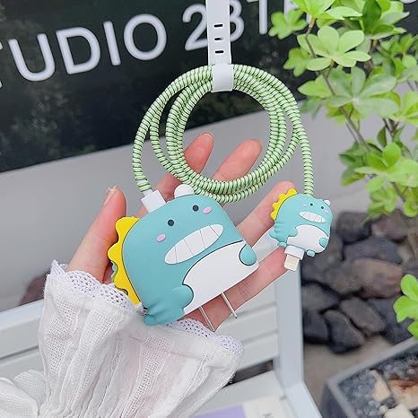 Image of Rycore 3D Cartoon Charger Protector Case for iPhone,Silicon Charger Case Cover For 18W-20W iPhone 15 14 13 12 11 Pro Max Fast Charging USB- C Adapter with Extra 360 Degree Protection and Cable Spiral