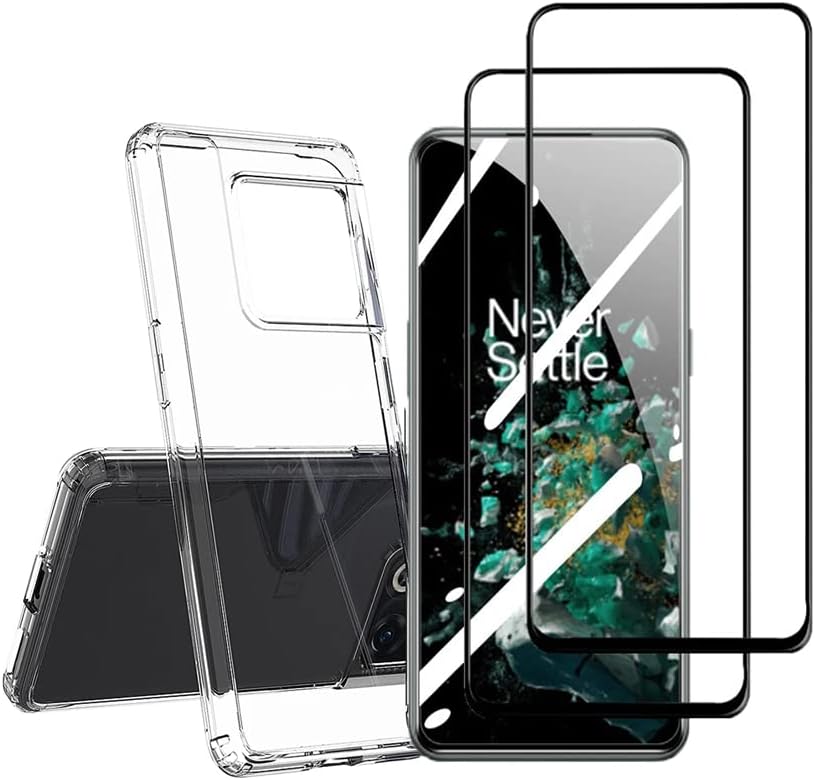 MoninstaCompatible with OnePlus 10T Case Crystal Clear Cover Soft TPU Slim Thin Case with 2PCS Tempered Glass Screen Protector Anti Scratch Case Friendly