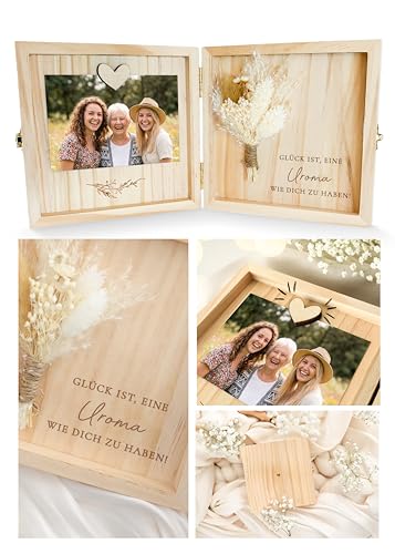 Joli Coon Uroma Geschenk - Glück ist es eine Uroma wie Dich zu haben Holzbox - Hochwertige Geschenk Holzbox 14 x 14 x 3 cm