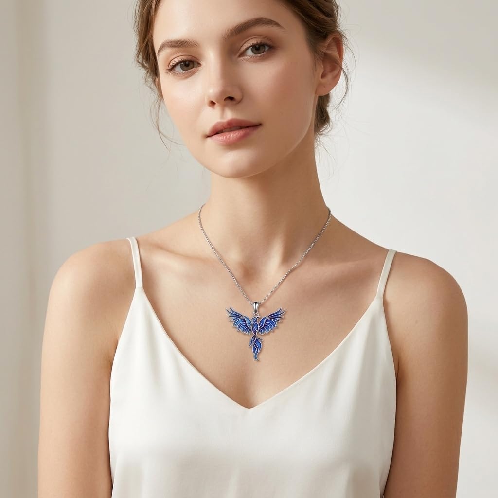 Collana da donna con ciondolo a forma di fenice sfumata, gioiello con ciondolo a forma di fenice, regalo di compleanno o anniversario per lei