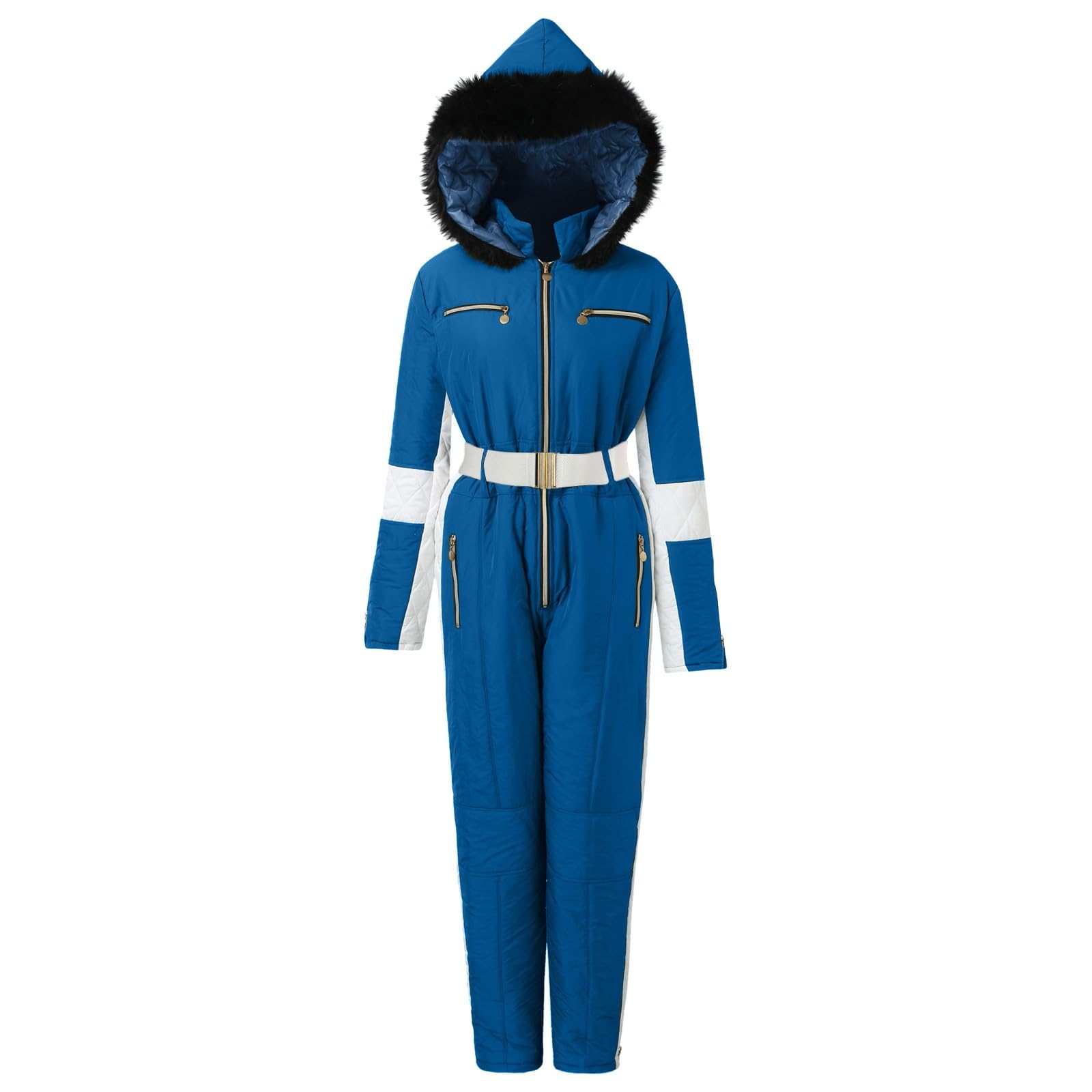 IQYU Skioverall Damen Winter Warm Skianzug Einteiler Schneeanzug Lange Skijacke Mit Kapuze Outdoorjacke Warm Schnee Skifahren SäTze Outdoor Jumpsuit Langer Schneeoverall Wasserdicht Ski Anzug