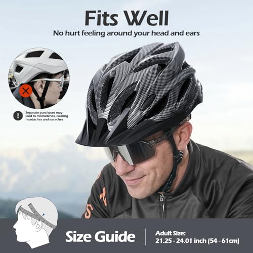 Image of Odoland Adult Bike Helmet with Cycling Sunglasses Set for Men & Women | Safety Certified Bicycle Helmet, UV Protection Glasses, Adjustable Dial for Mountain, Urban, Skating, Road, City Commuting