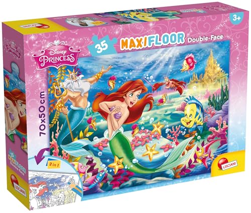 Lisciani - PUZZLE DISNEY La Sirenita - Puzzle de 35 piezas - Doble cara - Espalda para colorear - Juego educativo - A partir de 3 años - Desarrolla la creatividad y la imaginación