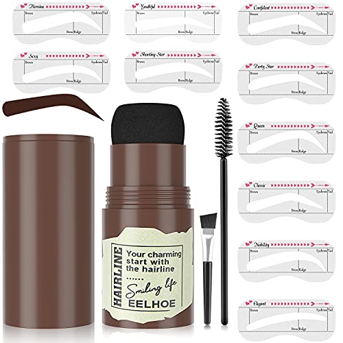 Eyebrow Stamp Stencil Kit, One Step Eyebrow Stamp Shaping Kit, Eyebrow Definer Powder Stamp Makeup with 10 Reusable Eyebrow Stencils, 2 Eyebrow Brushes, Waterproof Long Lasting Eyebrow Makeup Tools
