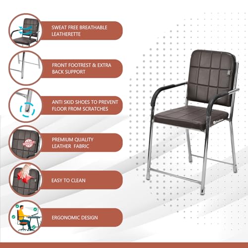 Image of Office Chair Visitor Chair with arm Rest with Steel Frame and Cushioned seat Back, Chair Without Wheels Holds up to 110 kg Heavy Design (3, Coffee, Standard)