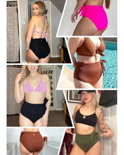 Zmart High Waisted Bikini Bottoms - Women's Full Coverage Bathing Suit Tummy Control Swimsuit with Tie Side Knot Bottom4
