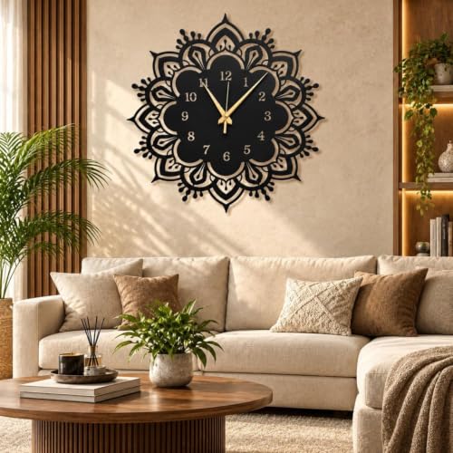 Image of 40 cm Metal Wall Clock | Silent Non-Ticking Skeleton Wall Clock | Modern Black Iron Analog Clock for Living Room, Bedroom, Hall, Office & Home Decor (Design-7)