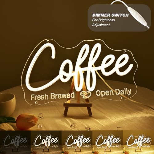 Image of Britrio Coffee Neon Sign for Home Coffee Bar Station Kitchen Dinning Room Bedroom Office Wall Decor LED Light Up Cafe Business Sign Shop Restaurant Pub Birthday Party 5V USB Warm White