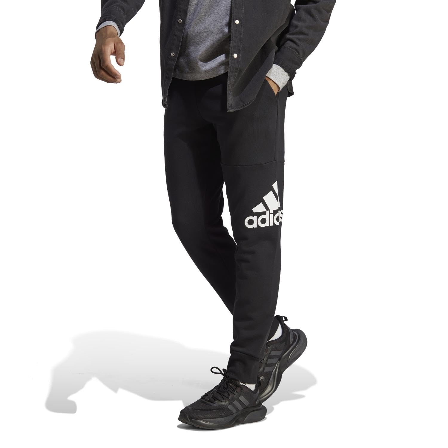 adidas Men's Essentials Single Jersey Tapered Elasticized Cuff Logo Pants, Black, S