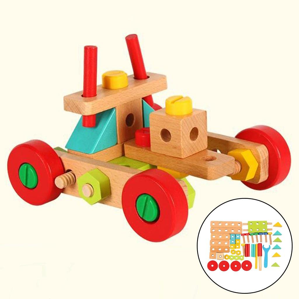 Bloques de Construcción de Madera para Niños, 45/68/138 Piezas, Juegos Creativos, Modelo Eléctrico DIY, Juego de Herramientas de Rompecabezas, Juguete, Style a 45pcs