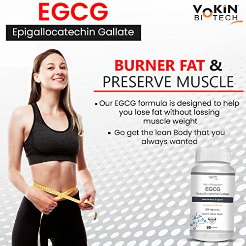Image of Vokin Biotech EGCG from Green Tea Leaf Extract 500mg EGCG - Antioxidant Support - 90 Capsules
