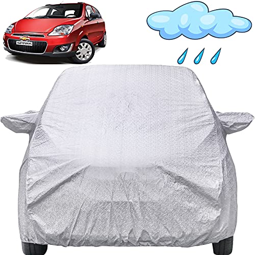Image of Spark Waterproof Car Cover with Mirror Pockets, Shinning Silver Design, Non Woven Fabric,Triple Stitched, Compatible with Chevrolet Spark Car Cover (2007 to 2017), Spark Car Accessories