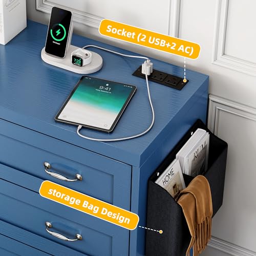 DWVO-Farmhouse-6-Drawer-Dresser-for-Bedroom-315-Inch-Tall-Modern-Dresser-TV-Stand-with-Large-Drawers-Bar-Handles-Storage-Dressers-with-Power-Outlets-Rustic-Wood-Chest-of-Drawers-Blue-New DWVO Farmhouse 6 Drawer Dresser for Bedroom 315 Inch Tall Modern Dresser TV Stand with Large Drawers Bar Handles Storage Dressers with Power Outlets Rustic Wood Chest of Drawers Blue New