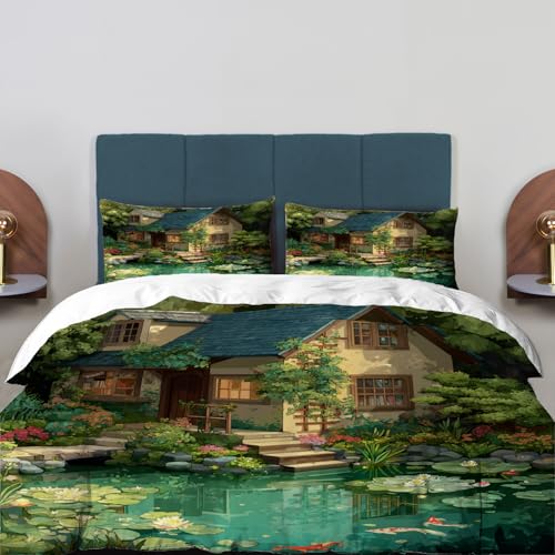 BaoNews Retreat Wooden Exterior Duvet Cover Set King Size, 3