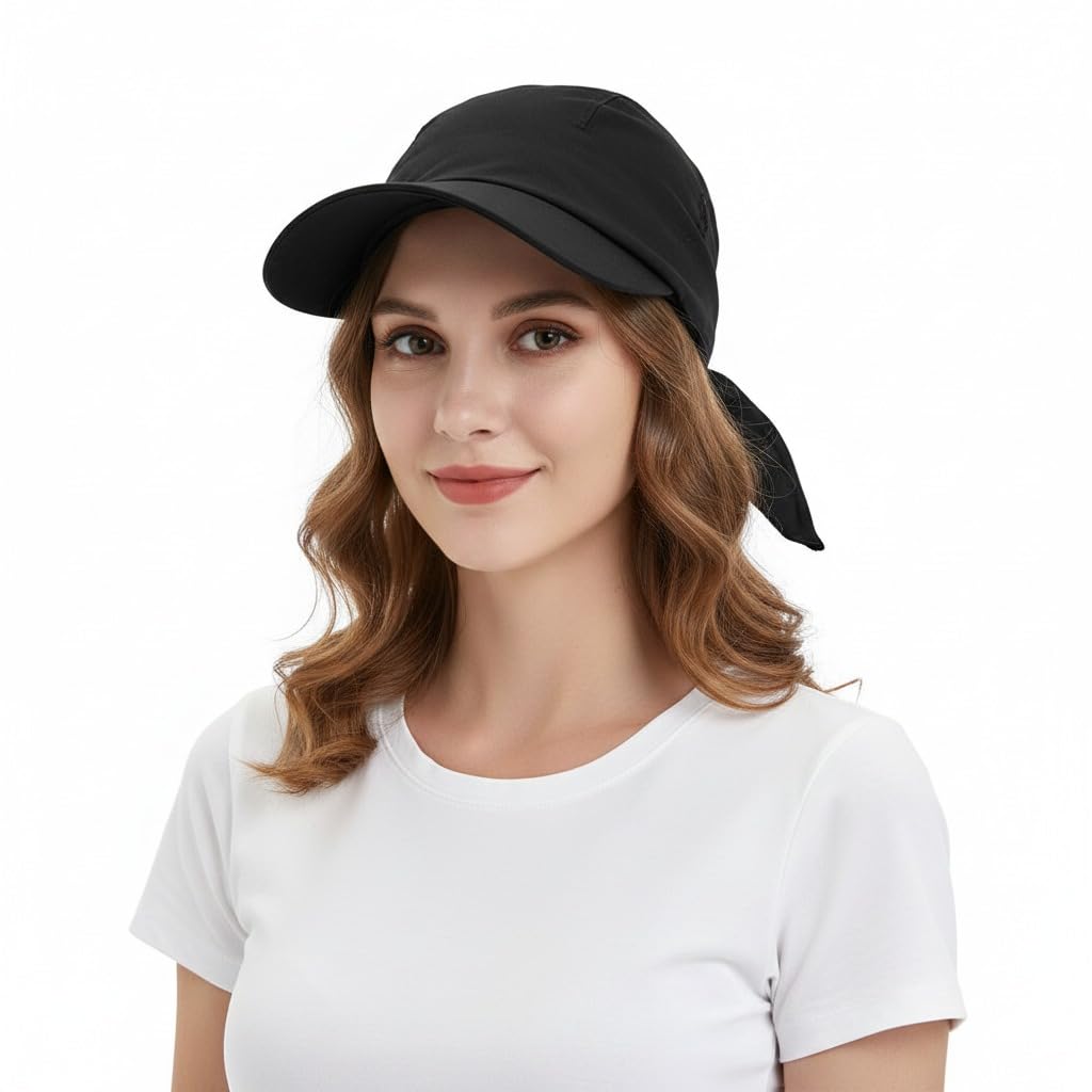 Turban Head Wrap - Black | Outdoor Beach Visor Headwrap Headscarf for Summers, Outdoors & Beach | Baseball Cap for Women | Head Cap for Sun Protection-image-33