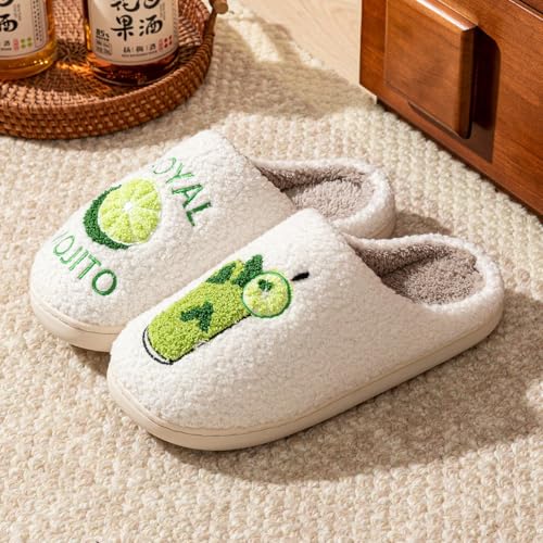 Image of Espresso Martini Slippers for Women Men，Fuzzy Warm Martini Glasses Slippers，Funny Soft Creative Design House Shoes