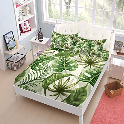 ARL HOME Bed Sheet Set Full Size Tropical Bedding Green Plant Palm