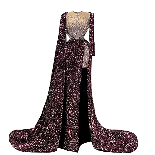 Keting Shiny Purple Split Mermaid Beaded Prom Shower Party Dress Celebrity Pageant Gown for Wedding
