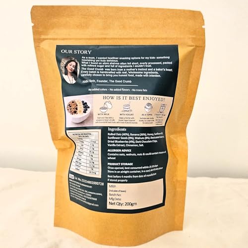 Image of The Good Crumb Banana Blueberry Walnut Granola | 200g I Gluten-free I Crunchy Breakfast Cereal with Bananas, Blueberries, Walnuts & Seeds I Protein sourced naturally from Oats, walnuts, seeds & blueberries I Sweetened with Honey I No added preservatives