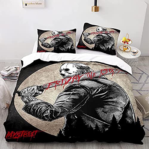 BOKAQI Funda Nórdica, Juego De Cama Jason Voor-Hees, Funda Nórdica Y Funda De Almohada, Microfibra, Ropa De Cama De Tres Piezas con Impresión Digital 3D,L,260×220cm